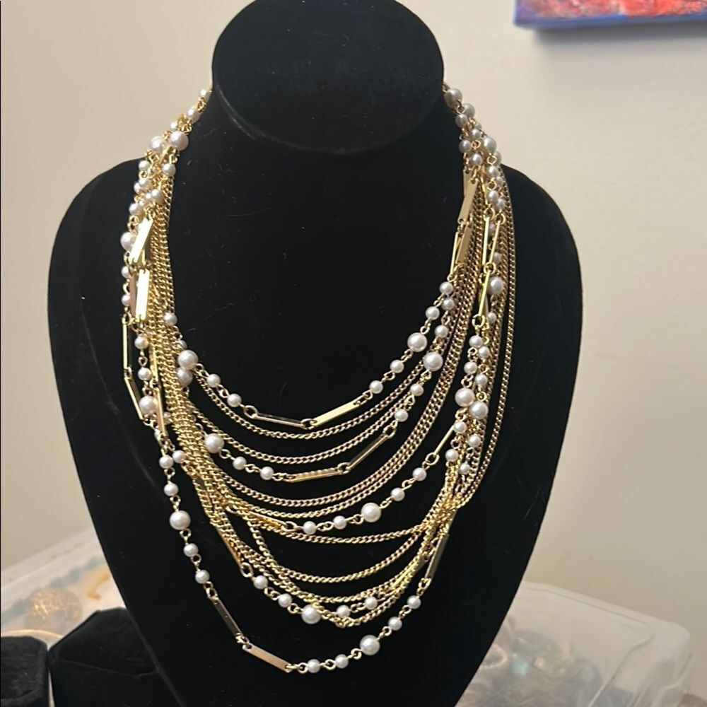 Elegant Kramer Gold And White Layered Necklace